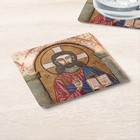 古代イエス·モザイク スクエアペーパーコースター (アングル)