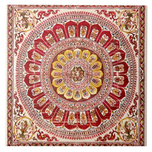 古代インドの蓮の花 タイル (正面)