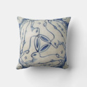 古代ウサギのトリオ、青と白のタイル枕 クッション (裏面)