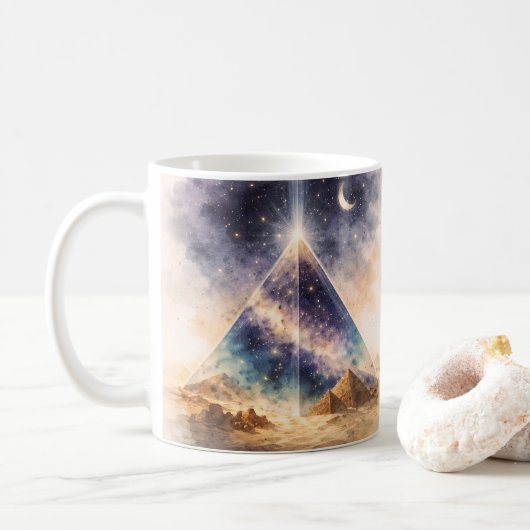 古代エジプトにインスパイアされた宇宙ピラミッド コーヒーマグカップ (ドーナツ)
