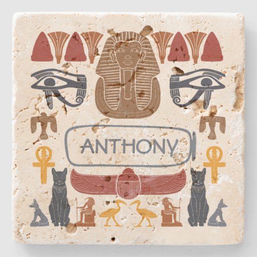 古代エジプトのエジプトのグラフィックコラージュ ストーンコースター (正面)