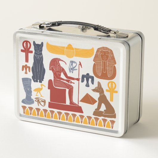 古代エジプトのエジプトのグラフィックコラージュ メタルランチボックス (裏面)