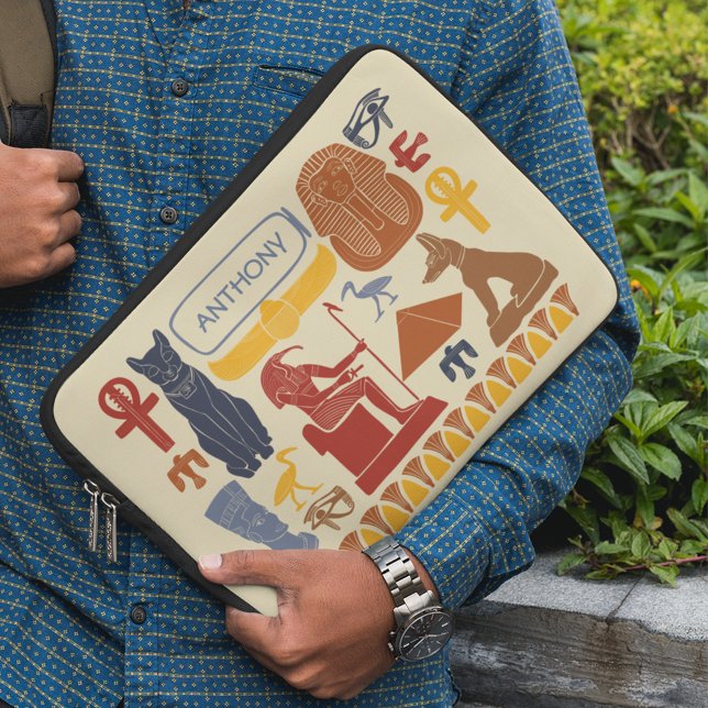 古代エジプトのエジプトのグラフィックコラージュ ラップトップスリーブ (クリエイターアップロード済み)