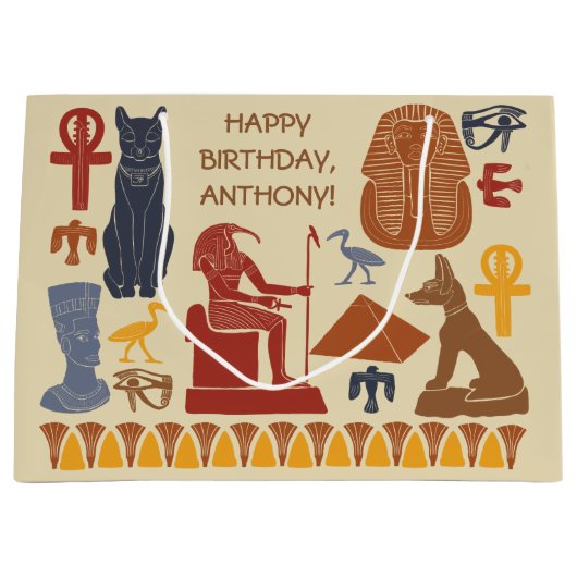 古代エジプトのエジプトのグラフィックコラージュ ラージペーパーバッグ (正面)