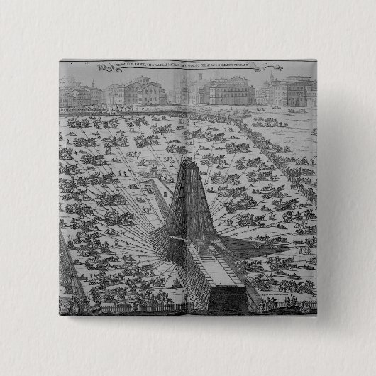 古代エジプトのオベリスクの建設 缶バッジ (正面)