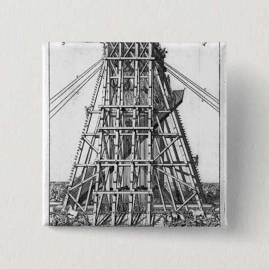 古代エジプトのオベリスクの建設 缶バッジ (正面)