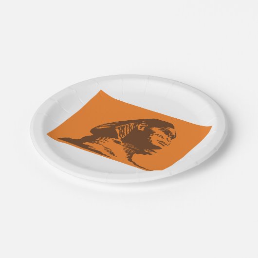 古代エジプトのスフィンクスはっきりしたオレンジと茶色 ペーパープレート (アングル)