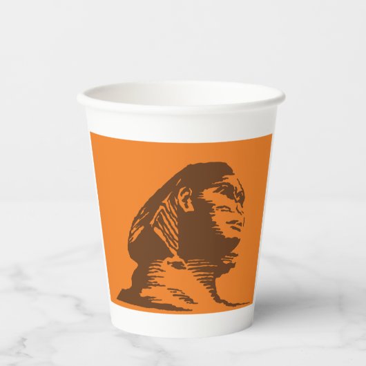 古代エジプトのスフィンクスはっきりしたオレンジと茶色 紙コップ (正面)