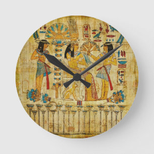 古代エジプトのタペストリースクロールHeirogliphics ラウンド壁時計