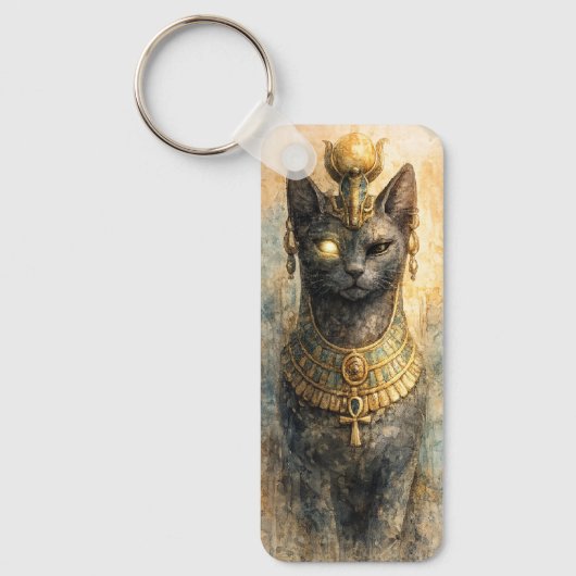 古代エジプトのバステト 猫の女神 水彩画アート キーホルダー (正面)