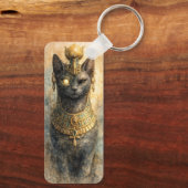 古代エジプトのバステト 猫の女神 水彩画アート キーホルダー (裏面)