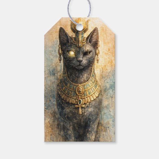古代エジプトのバステト 猫の女神 水彩画アート ギフトタグ (正面)