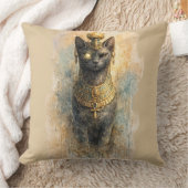 古代エジプトのバステト 猫の女神 水彩画アート クッション (ブランケット)