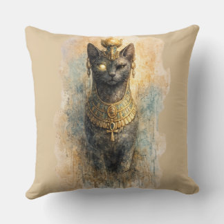 古代エジプトのバステト 猫の女神 水彩画アート クッション