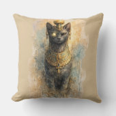 古代エジプトのバステト 猫の女神 水彩画アート クッション (正面)