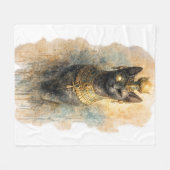 古代エジプトのバステト 猫の女神 水彩画アート フリースブランケット (正面(横))