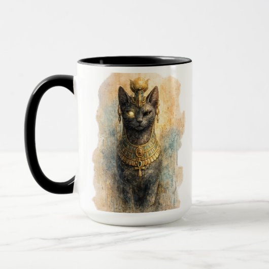 古代エジプトのバステト 猫の女神 水彩画アート マグカップ (左)