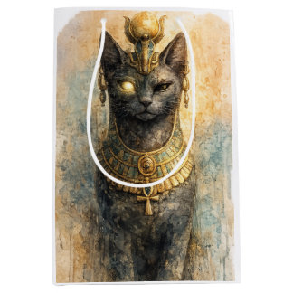 古代エジプトのバステト 猫の女神 水彩画アート ミディアムペーパーバッグ