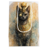古代エジプトのバステト 猫の女神 水彩画アート ミディアムペーパーバッグ (裏面)