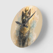 古代エジプトのバステト 猫の女神 水彩画アート ラウンド壁時計 (傾斜)