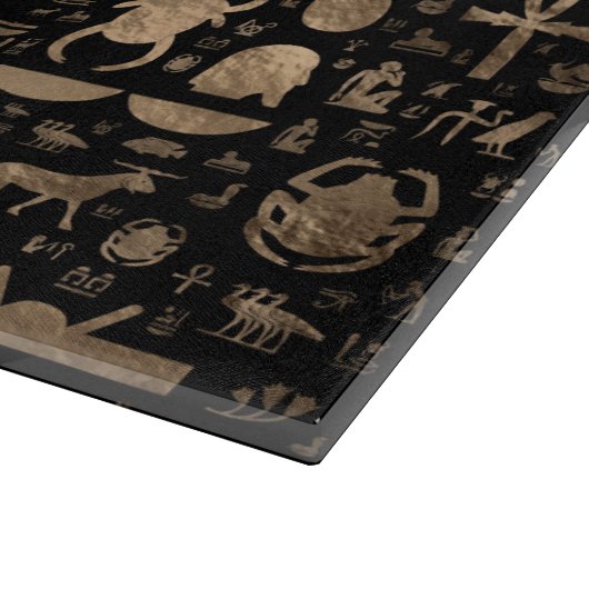 古代エジプトのヒエログリフ-黒および金ゴールド カッティングボード (角)