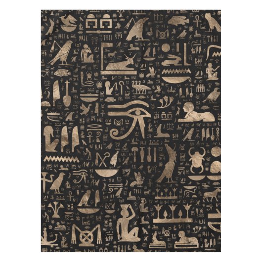 古代エジプトのヒエログリフ-黒および金ゴールド テーブルクロス (正面)
