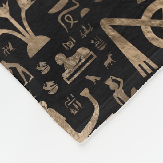 古代エジプトのヒエログリフ-黒および金ゴールド フリースブランケット (角)
