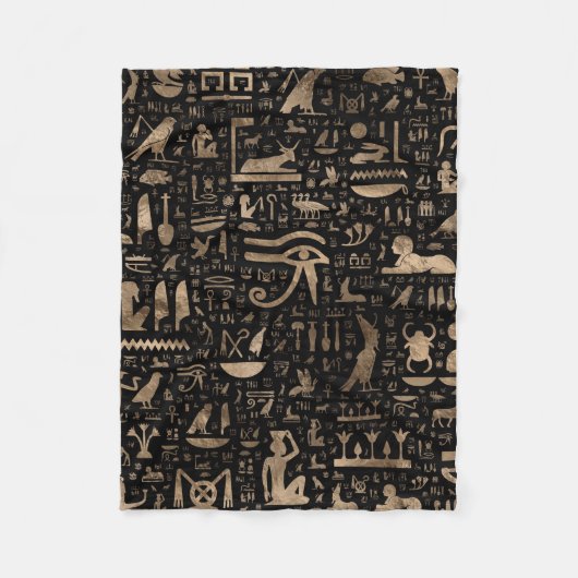 古代エジプトのヒエログリフ-黒および金ゴールド フリースブランケット (正面)