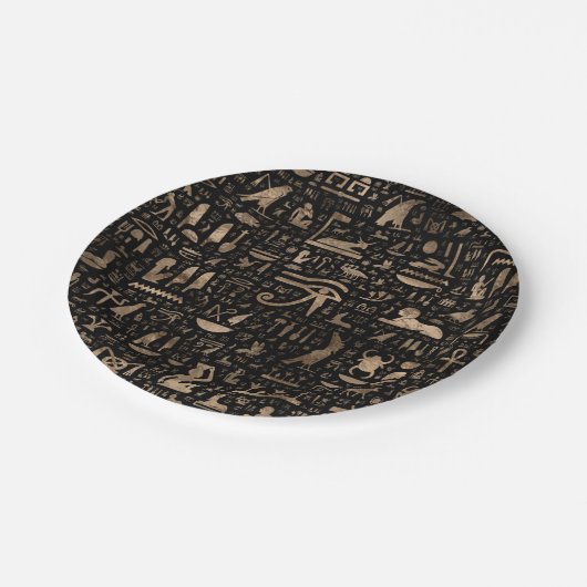 古代エジプトのヒエログリフ-黒および金ゴールド ペーパープレート (アングル)