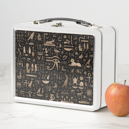 古代エジプトのヒエログリフ-黒および金ゴールド メタルランチボックス (インサイチュ)