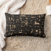 古代エジプトのヒエログリフ-黒および金ゴールド ランバークッション (ブランケット)