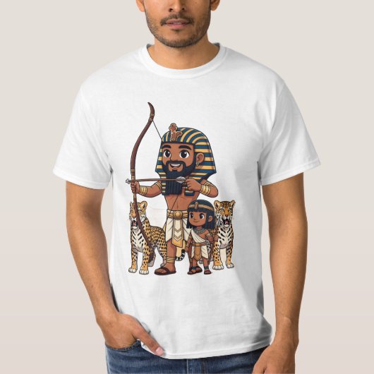 古代エジプトのヒョウを使った狩り Tシャツ (正面)