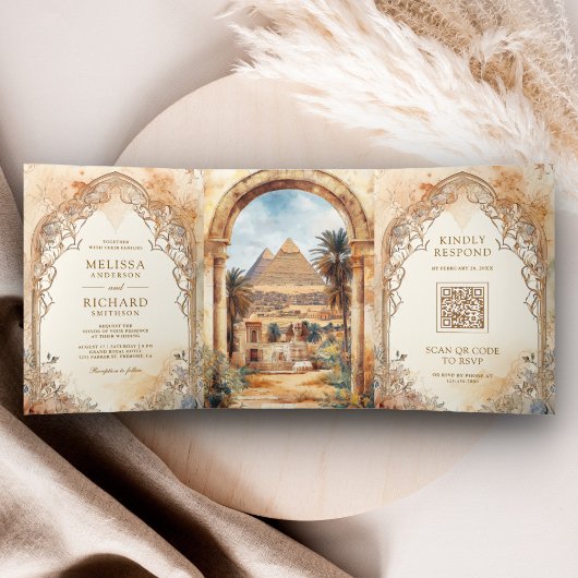 古代エジプトのピラミッドが一つの結婚の 三つ折り招待状