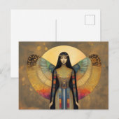 古代エジプトの女神イシス レインボー ゴールド アート ポストカード (正面/裏面)