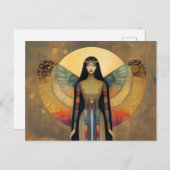古代エジプトの女神イシレインボー金ゴールドアート ポストカード (正面/裏面)