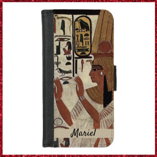 古代エジプトの女神ブラックとベージュ iPhone 8/7 ウォレットケース