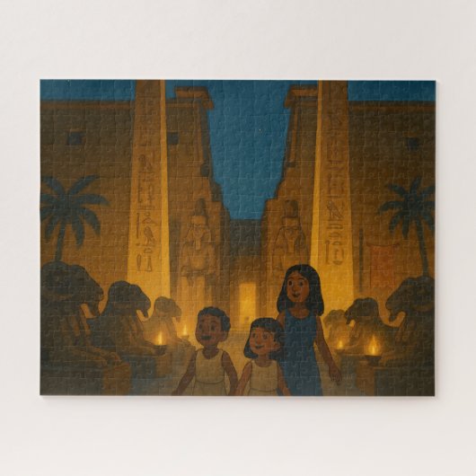 古代エジプトの寺院の神聖なパズル金ゴールド ジグソーパズル (横)