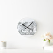 古代エジプトの庭(版木、銅版、版画) (b/wの写真) ラウンド壁時計 (ホーム)