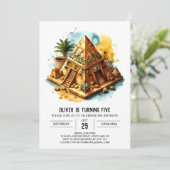 古代エジプトの水の色シックなピラミッド誕生日 招待状 (スタンド正面)