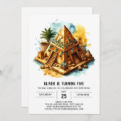 古代エジプトの水の色シックなピラミッド誕生日 招待状 (正面/裏面)