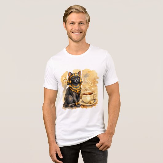 古代エジプトの猫 バステト 神話デザイン トライブレンドTシャツ (正面全面)