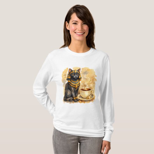 古代エジプトの猫 バステト 神話デザイン Tシャツ (正面フル)