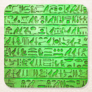 古代エジプトの絵文字グリーン スクエアペーパーコースター