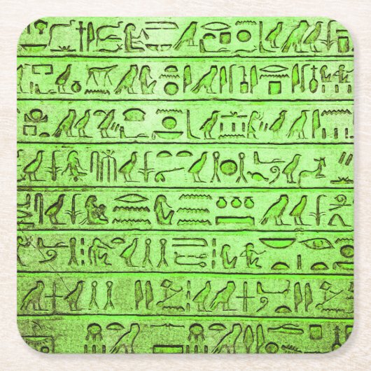古代エジプトの絵文字グリーン スクエアペーパーコースター (正面)