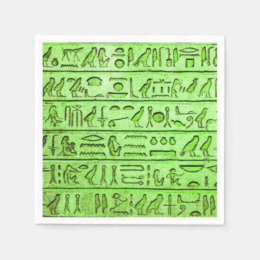 古代エジプトの絵文字グリーン スタンダードカクテルナプキン (正面)
