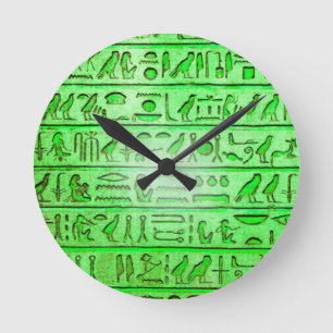 古代エジプトの絵文字グリーン ラウンド壁時計