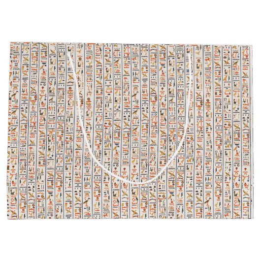 古代エジプトの絵文字パターンの背景 ラージペーパーバッグ (裏面)