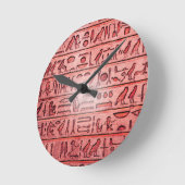 古代エジプトの絵文字レッド ラウンド壁時計 (傾斜)