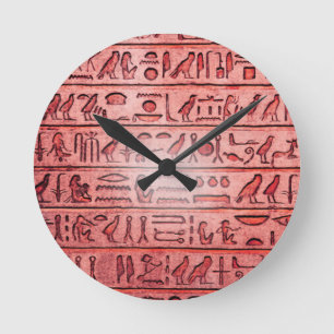 古代エジプトの絵文字レッド ラウンド壁時計