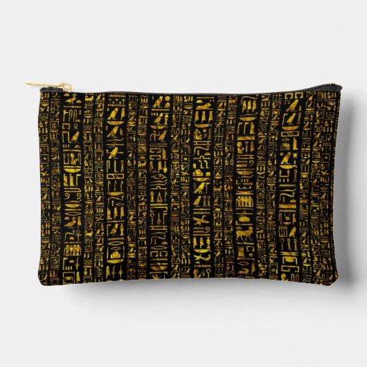 古代エジプトの絵文字金ゴールドと黒い色 アクセサリーポーチ (正面)